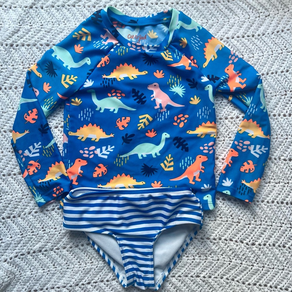 Cat & Jack rash guard girls size 5t blue dinosaur